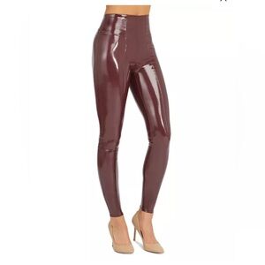 Spanx Faux Patent Leather Leggings Ruby Size M Excellent Condition